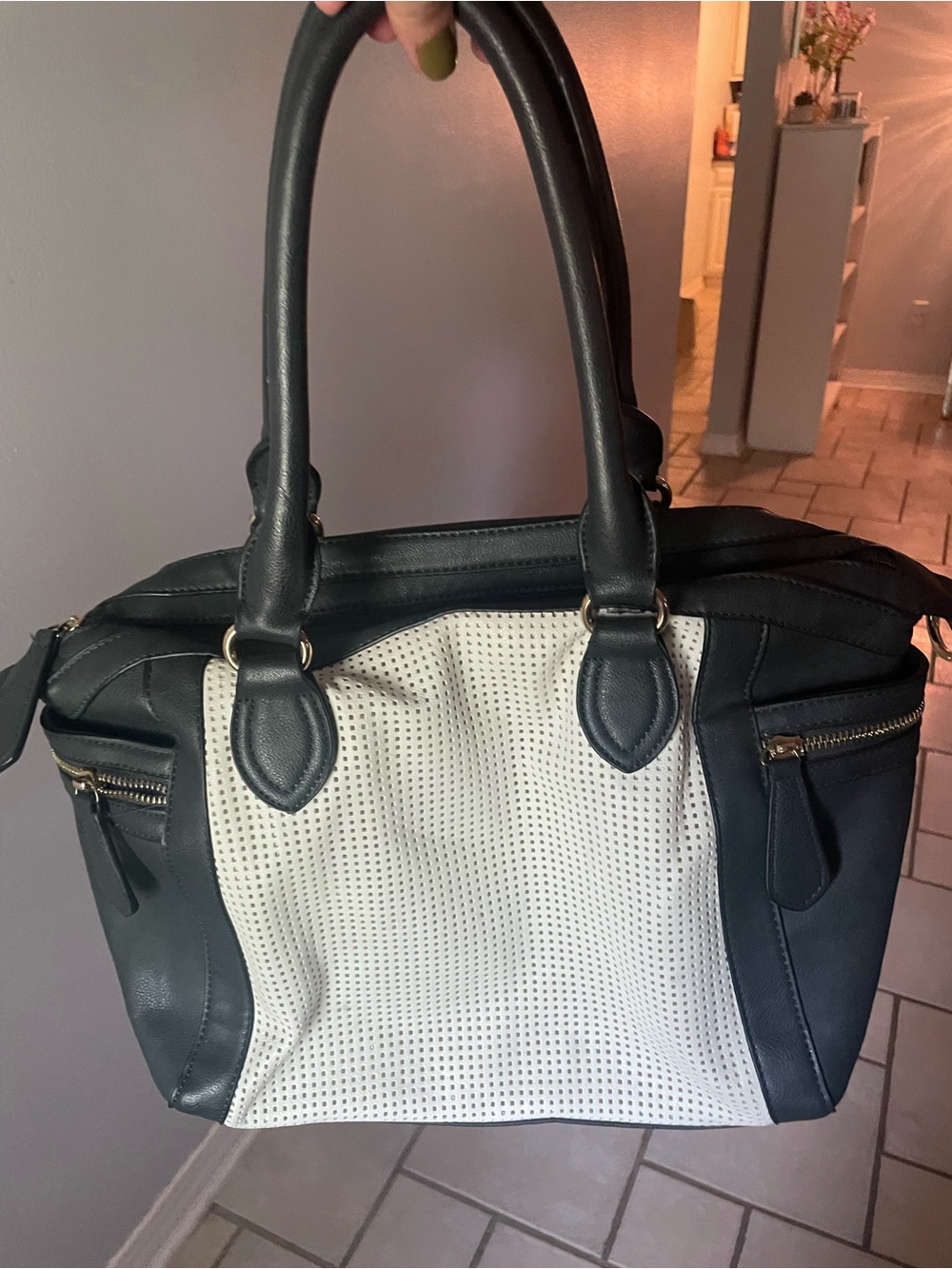Christian Lacroix Gray and White Perforated Satchel